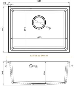 Sink Quality Crypton 60, kuchynský granitový drez 535x400x205 mm + chrómový sifón, čierna škvrnitá, SKQ-CRY.B.1KBO.60.X