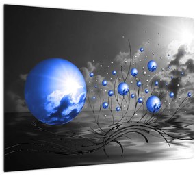 Sklenený obraz tmavo modrých gulí (70x50 cm)