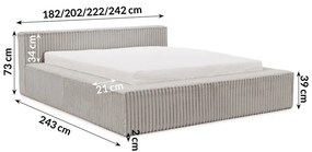 Sivá čalúnená dvojlôžková posteľ s úložným priestorom s roštom 180x200 cm Cloe – Ropez