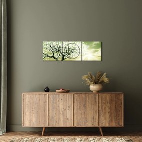 Obraz kvitnúceho stromu (s hodinami) (90x30 cm)