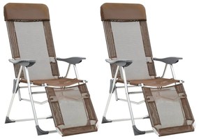 Skladacie kempingové stoličky s podnožkami 2ks,sivohnedé,hliník