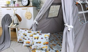 Detský stan TEEPEE (TÍPÍ) STAVEBNÁ TECHNIKA s doplnkami - sivý / biely