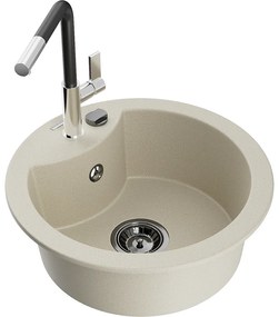 Mexen Diego, 1-komorový granitový drez 488x488x167 mm a drezová batéria Flora, béžová, 6512-69-670401-07-B