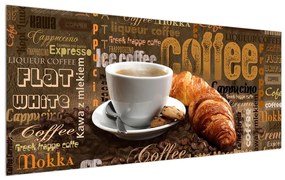 Obraz šálky kávy a croissantov (120x50 cm)