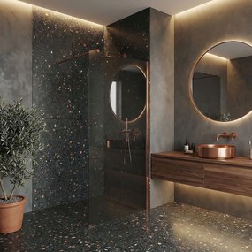 Bezrámová sprchová zastena REA FLEXI BRUSH COPPER 130 cm, meď kartáčovaná/sivá dymová - bez vaničky