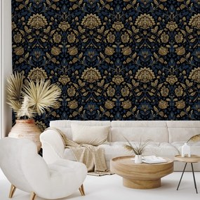 Samolepiaca tapeta zlaté kvety na tmavom pozadí