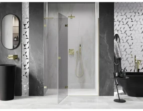 Mexen, Mexen Lunar L Otočné ľavé sprchové dvere 130 cm, transparentné, zlaté - 834L-130-000-50-00-L
