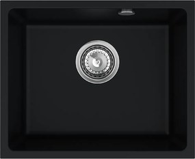 Sink Quality Crypton 55, kuchynský granitový drez 460x375x205 mm + chrómový sifón, čierna, SKQ-CRY.C.1KBO.55.X