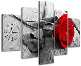 Gario Obraz s hodinami Červená ruža - 5 dielny Rozmery: 150 x 70 cm