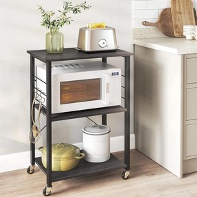 Kuchynský stojan na kolieskach, Servírovací vozík s 3 úrovňami, ebenový čierny