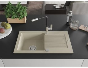 Mexen Pablo, 1-komorový granitový drez 752x436x161 mm a drezová batéria Flora, béžová, 6510-69-670401-07