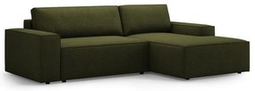 Tmavozelená rozkladacia rohová pohovka z textílie bouclé (pravý roh) Jodie – Micadoni Home