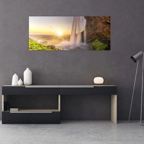 Obraz - Seljalandsfoss spoza vnútra jaskyne (120x50 cm)