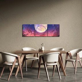 Obraz - Žena a pes pri splne (s hodinami) (90x30 cm)