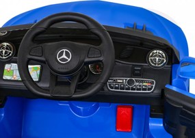 Ramiz Mercedes Benz AMG SL65 S elektrický pre deti Modrá + Diaľkové ovládanie + LED audio + Eco koža + EVA + Pomalý štart