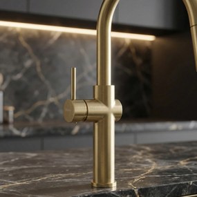 Rea Fresh High, vysoká kuchynská batéria s výsuvnou spŕškou, zlatá matná, REA-B7201