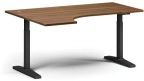 Výškovo nastaviteľný stôl, elektrický, 675-1325 mm, rohový ľavý, doska 1600x1200 mm, čierna podnož, orech