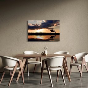 Obraz - Jazdec na koni pri západe slnka (90x60 cm)