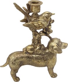 Zlatý antik svietnik s jazvečíkom Dachshund Antique - 23*9*29 cm