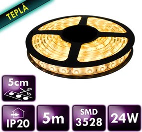 BERGE LED pásik - SMD 2835 - 5m 24W IP20 60LED/m 4,8W/m teplá biela s konektorom