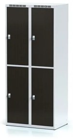 Alfa 3 Šatníková skrinka s úložnými boxami, 4 boxy 400 mm, laminované dvere wenge, cylindrický zámok