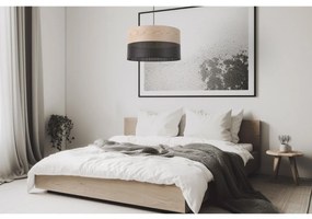 Závesné svietidlo Wood, 1x béžová dubová dýha/čierne PVC tienidlo, (fi 40cm)