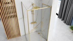 Rea Rapid Fold, rohový sprchový kút 90 (dvere) x 80(stena) x 195 cm, 6mm číre sklo, zlatý profil, KPL-09127