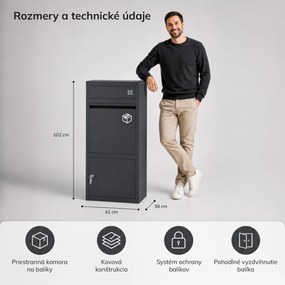 Poštová a balíková schránka paczkobox, kovová, vonkajšia, uzamykateľná, antracitová PAT