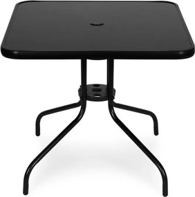 Štvorcový záhradný stolík 80 cm  s otvorom na slnečník - čierny