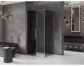 Mexen Velar, sprchový kút s posuvnými dverami 130 x 85 cm, 8mm šedé sklo, medená matná, 871-130-085-41-65