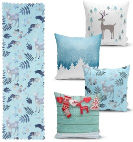 Súprava 4 vianočných obliečok na vankúš a behúň na stôl Minimalist Cushion Covers Winter Wonderland