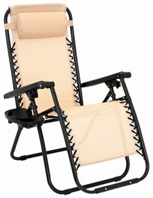 Záhradné ležadlo s držiakom na nápoje, béžové
