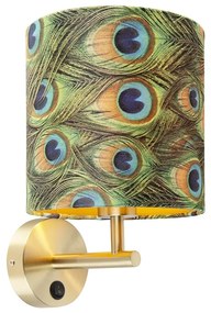 Vintage nástenná lampa zlatá s tienidlom z velúru 20/20/20 Peacock - Combi