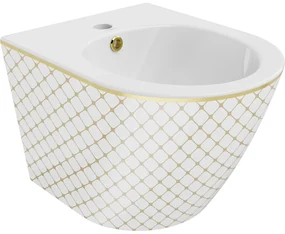 Mexen Lena, závesný bidet 480x370x325 mm, biela - zlatý vzor, 35224809