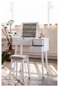 Biely toaletný stolík so zrkadlom, šperkovnicou a 2 zásuvkami Chez Ro Beauty