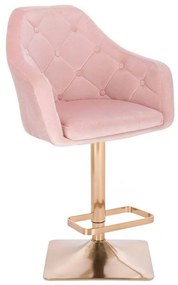 LuxuryForm Barová stolička ANDORA VELUR na zlatej hranatej podstave - svetlo ružová