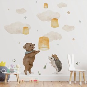 Gario Detská nálepka na stenu Magical animals - medvedík, ježko a lampióny