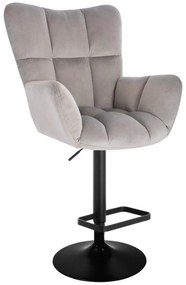 LuxuryForm DESIGN Barové kreslo AURORA VELUR na čiernom tanieri - svetlosivé