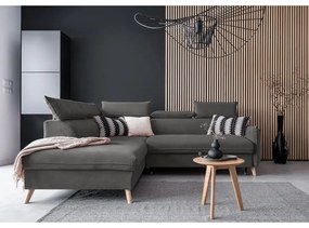 Tmavosivá zamatová rozkladacia rohová pohovka (ľavý roh) Sweet Harmony – Miuform