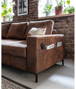 Hnedá rozkladacia rohová pohovka z imitácie kože Miuform Lofty Lilly Vintage, ľavý roh