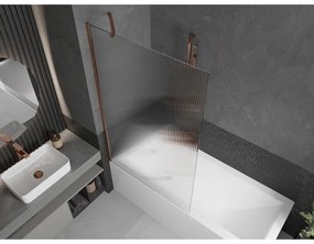 Mexen Next, vaňová zástena 1-krídlová 100 x 150 cm, fixné krídlo, 6 mm sklo s pruhmi, ružové zlato profil, 895-100-000-00-09-60