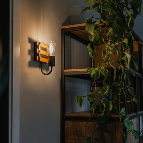 Priemyselná nástenná lampa čierna s drevom - Paleta Mai