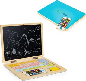 Detský edukačný 2v1 laptop ECOTOYS - magnetická a kriedová tabuľa, 78 písmen a čísiel