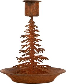 Hrdzavý rustikálny svietnik na úzku sviečku stromček Tree Rust - Ø 11*13 cm