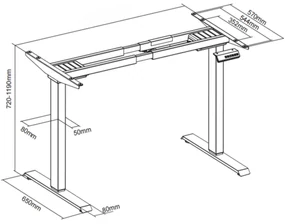 Výškovo nastaviteľný pracovný stôl do dielne, 2 motory, 1200 x 800 x 760-1230 mm, sivá podnož