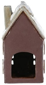 Vianočná dekorácia Zimný domček s komínom, keramika, tm. fialová