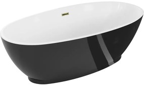 Mexen Bilbao, voľne stojaca vaňa 180 x 90 cm, biela-čierna, zlatý lesklý prepad, 51311809075-50