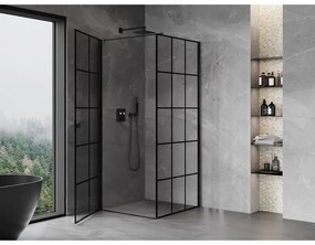 Mexen Mist-B, 1-krídlový výklopný sprchový kút ľavý 90 x 90 cm, číre sklo-čierna mriežka, 8A2T-090-090-70-77-L