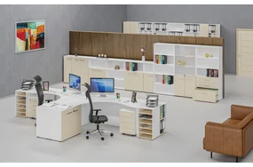 Kancelárska skriňa s dverami PRIMO WHITE, 800 x 420 x 740 mm, biela/breza