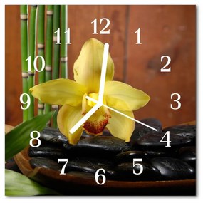 Nástenné sklenené hodiny Bambusová orchidea 30x30 cm